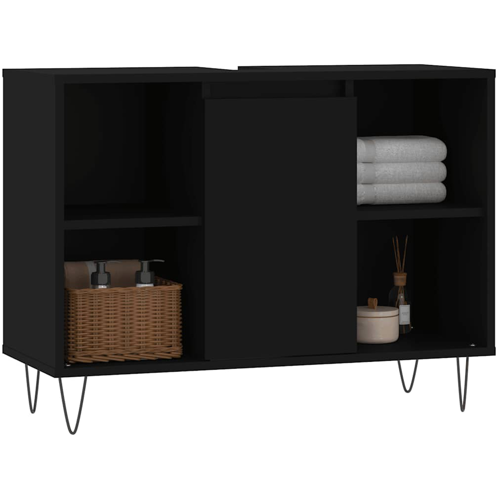 vidaXL Single Door 4 Shelf Black Freestanding Under Sink Bathroom Cabinet Image 3