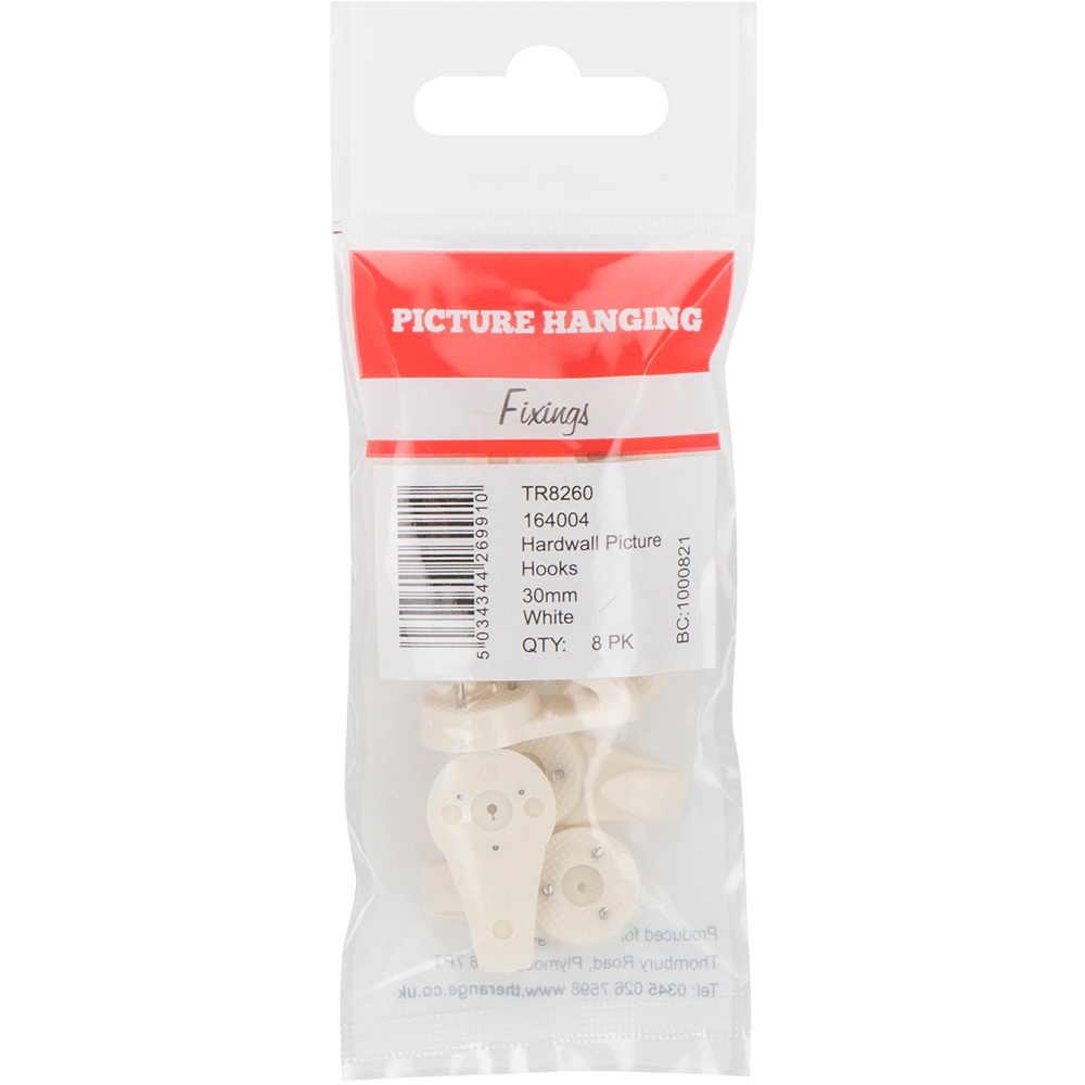 Hiatt 30mm White Hardwall Picture Hanging Hook 8 Pack Image 1