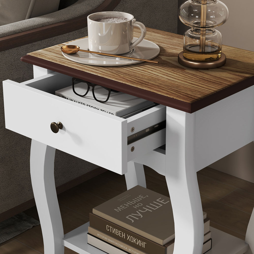 HOMCOM Single Drawer Single Shelf White Bedside Tables 2 Pack Image 3