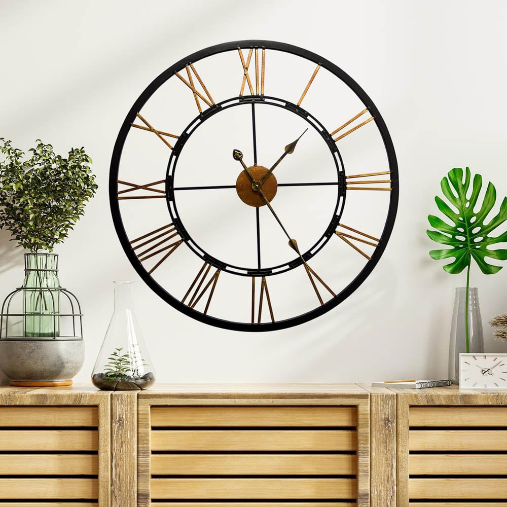 Walplus Greenwich Black and Gold Roman Numeral Round Wall Clock 70cm Image 2