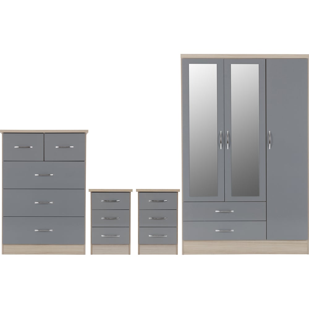 Seconique Nevada Grey and Light Oak Effect 4 Piece Bedroom Furniture Set Image 2