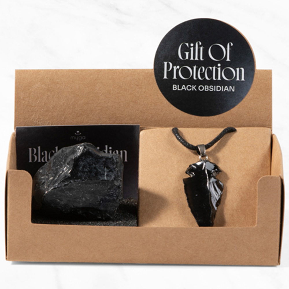 Myga Black Obsidian Stone and Pendant Gift Set Image 3