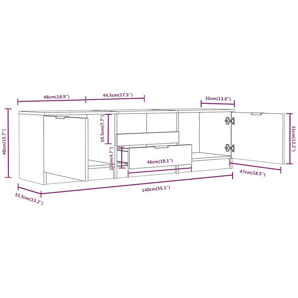 vidaXL 2 Door Single Drawer Single Shelf White TV Cabinet Image 9