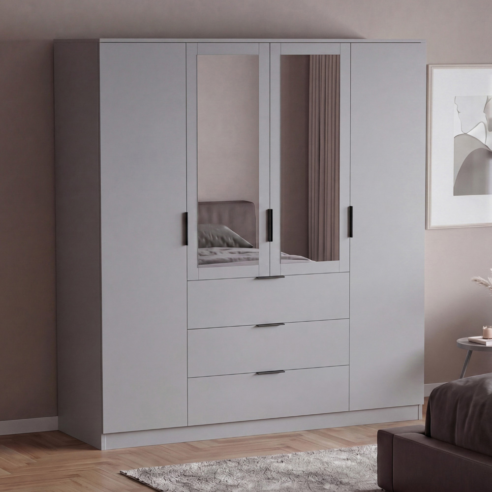 VIDA DESIGNS Trega 4 Door 3 Drawer Grey Mirrored Wardrobe Image 5
