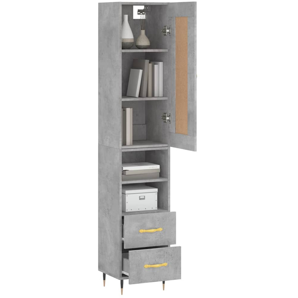 vidaXL Single Door 2 Drawer 2 Shelf Concrete Grey Highboard Image 3