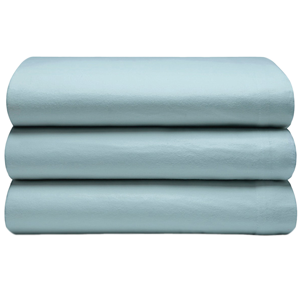 Serene Single Blue Brushed Cotton Flat Bed Sheet Image 1