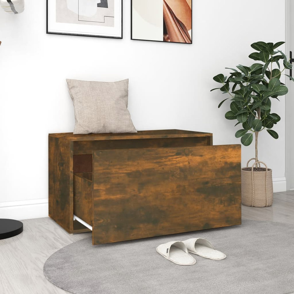 vidaXL Single Drawer Smoked Oak Hall Bench Image 3