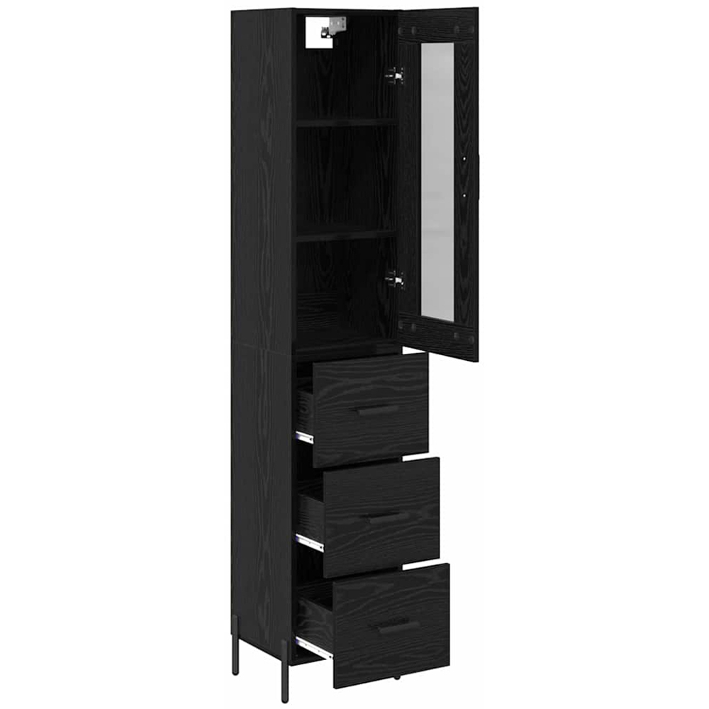 vidaXL Single Glass Door 3 Drawer 3 Shelf Black Oak Highboard with Metal Legs Image 5
