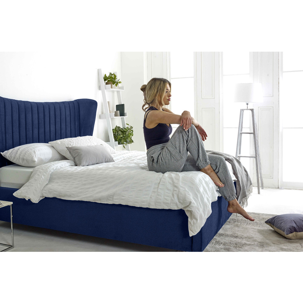 Eleganza Tatum Small Double Blue Plush Velvet Bed Frame with Headboard Image 5