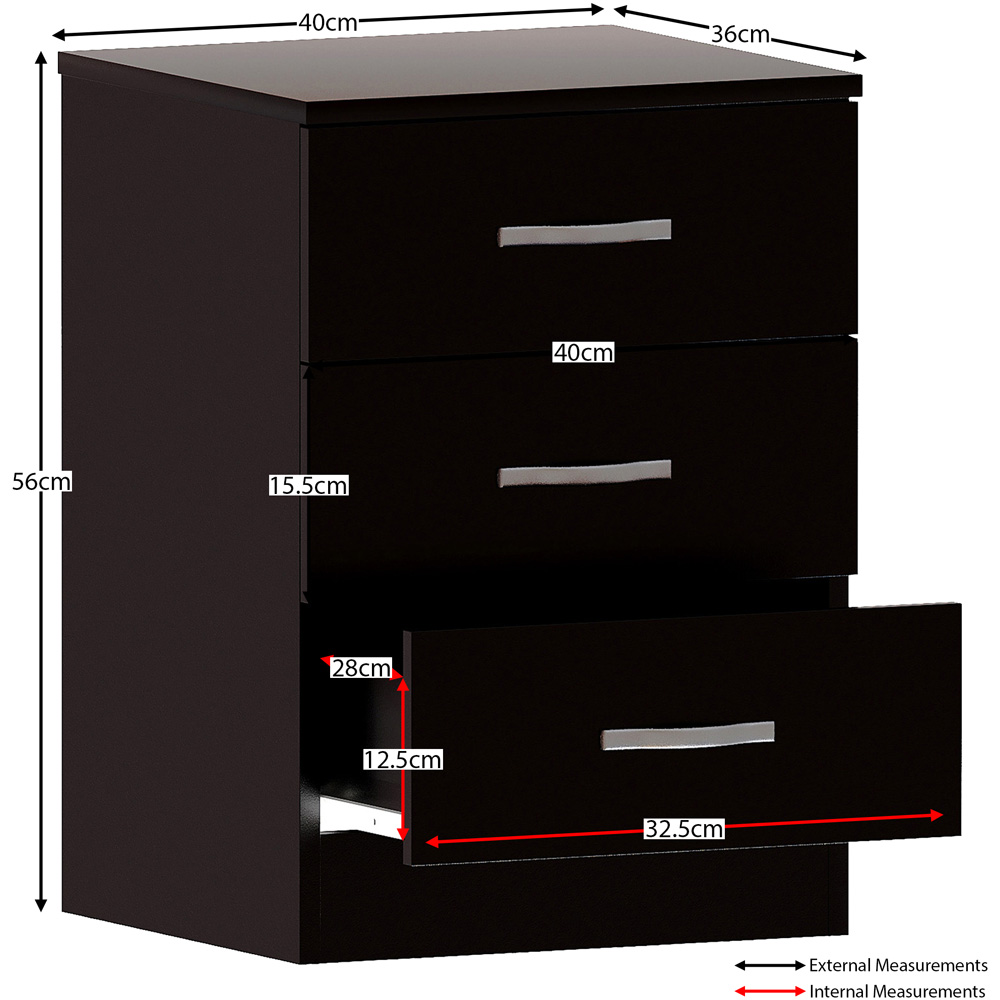 Vida Designs Riano 3 Drawer Black Bedside Table Image 8