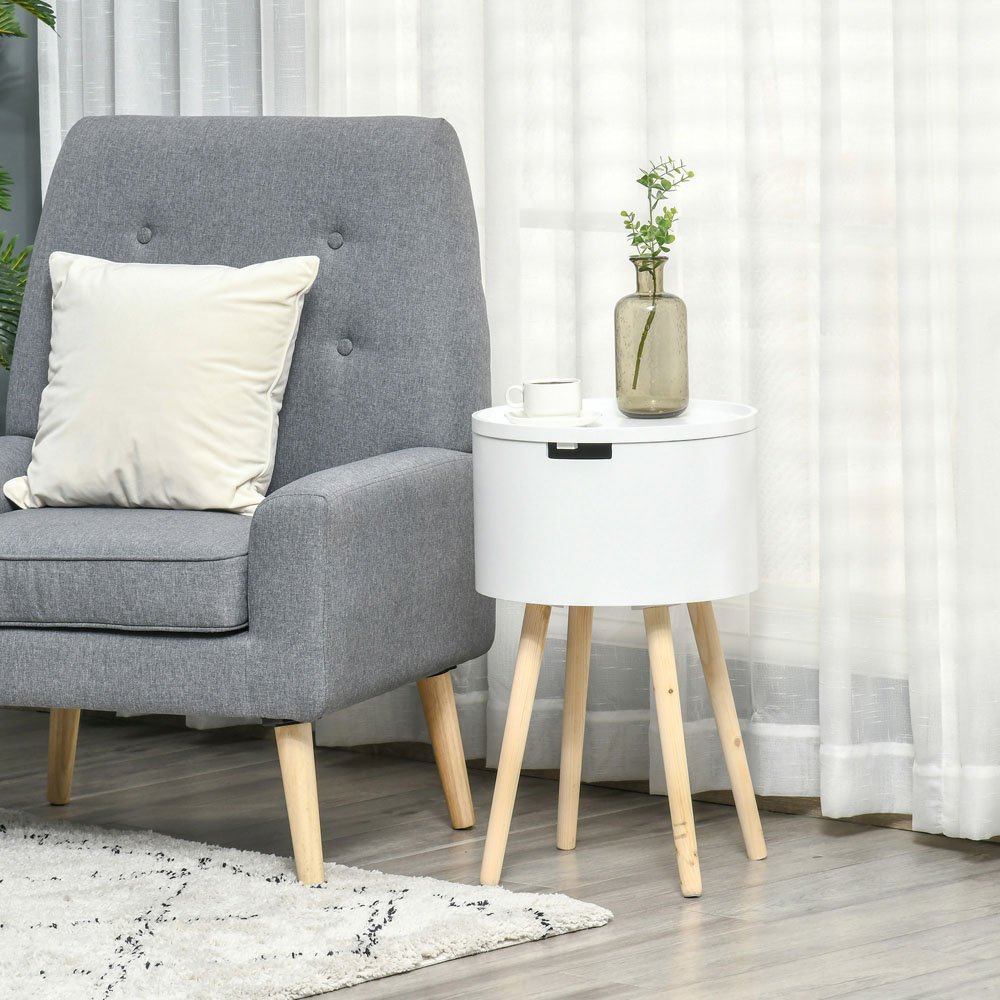 Portland Modern White Side Table with Hidden Storage Image 4