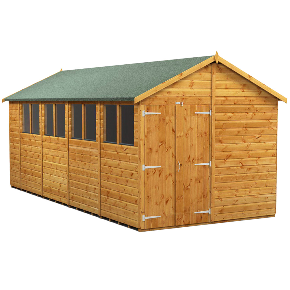 Power Sheds 18 x 8ft Double Door Apex Wooden Shed with Window Image 1