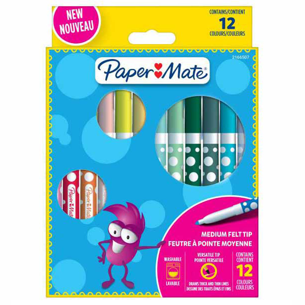 Papermate Colouring Felt Tip Pens Assorted 12pk Image