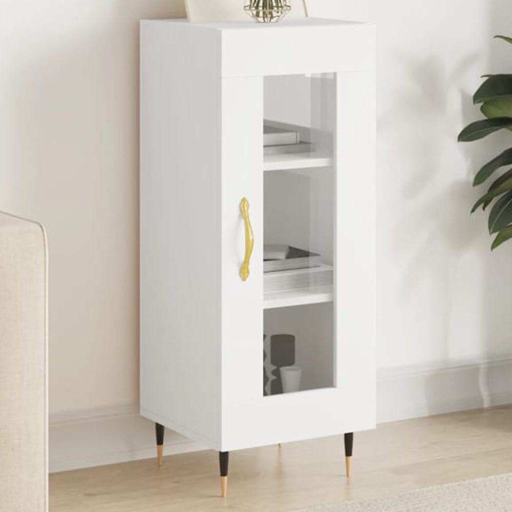 vidaXL Single Glass Door White Sideboard Image 1