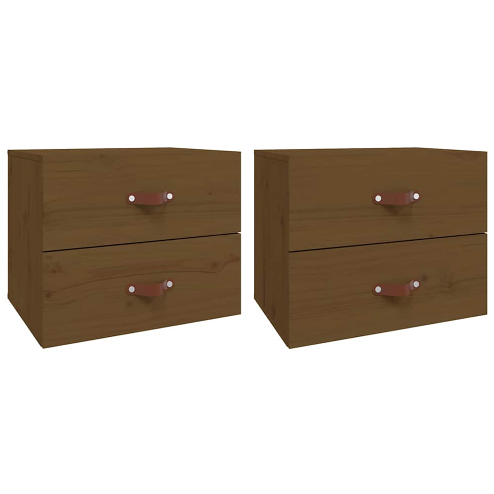 vidaXL 2 Drawer Honey Brown Wall Mounted Nightstand Image 2