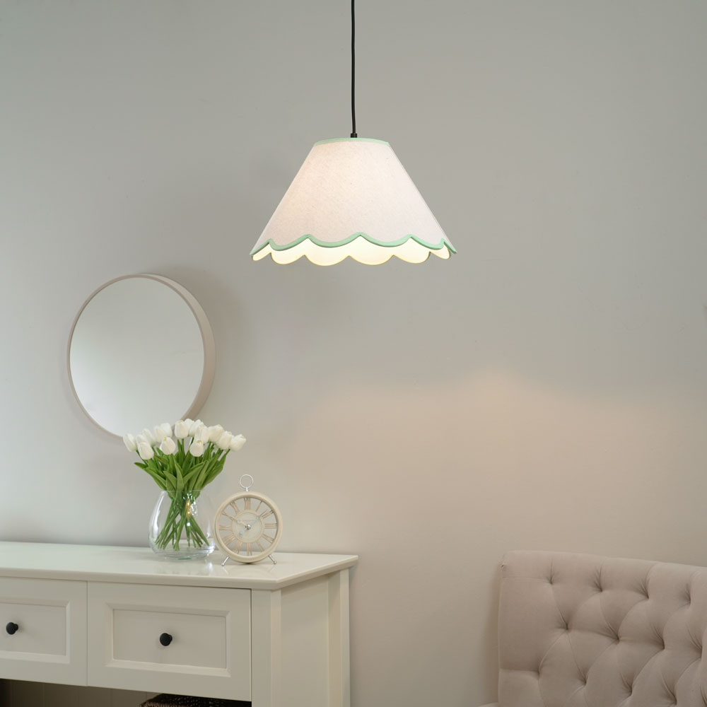 ValueLights Florie Tapered Natural and Green Scallop Lamp Shade Large Image 2