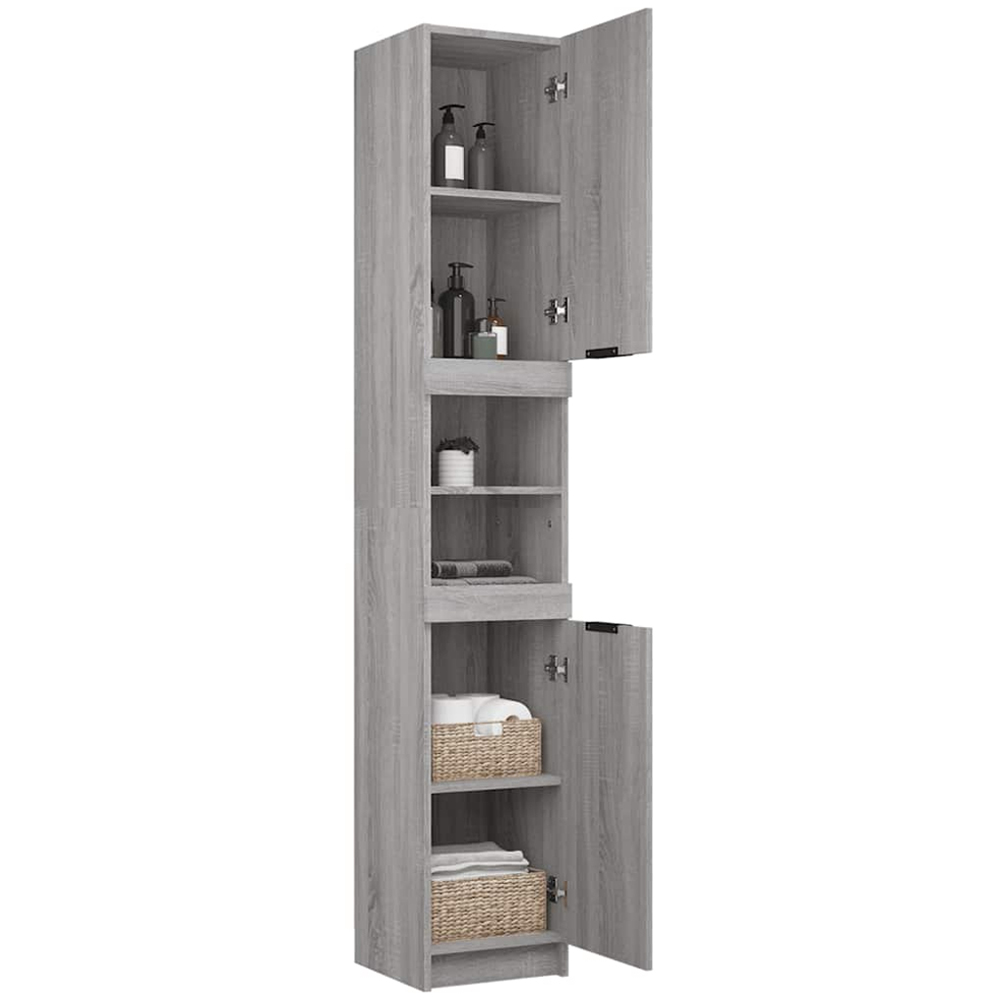 vidaXL 2 Door 2 Shelf Grey Wooden Bathroom Cabinet Image 4