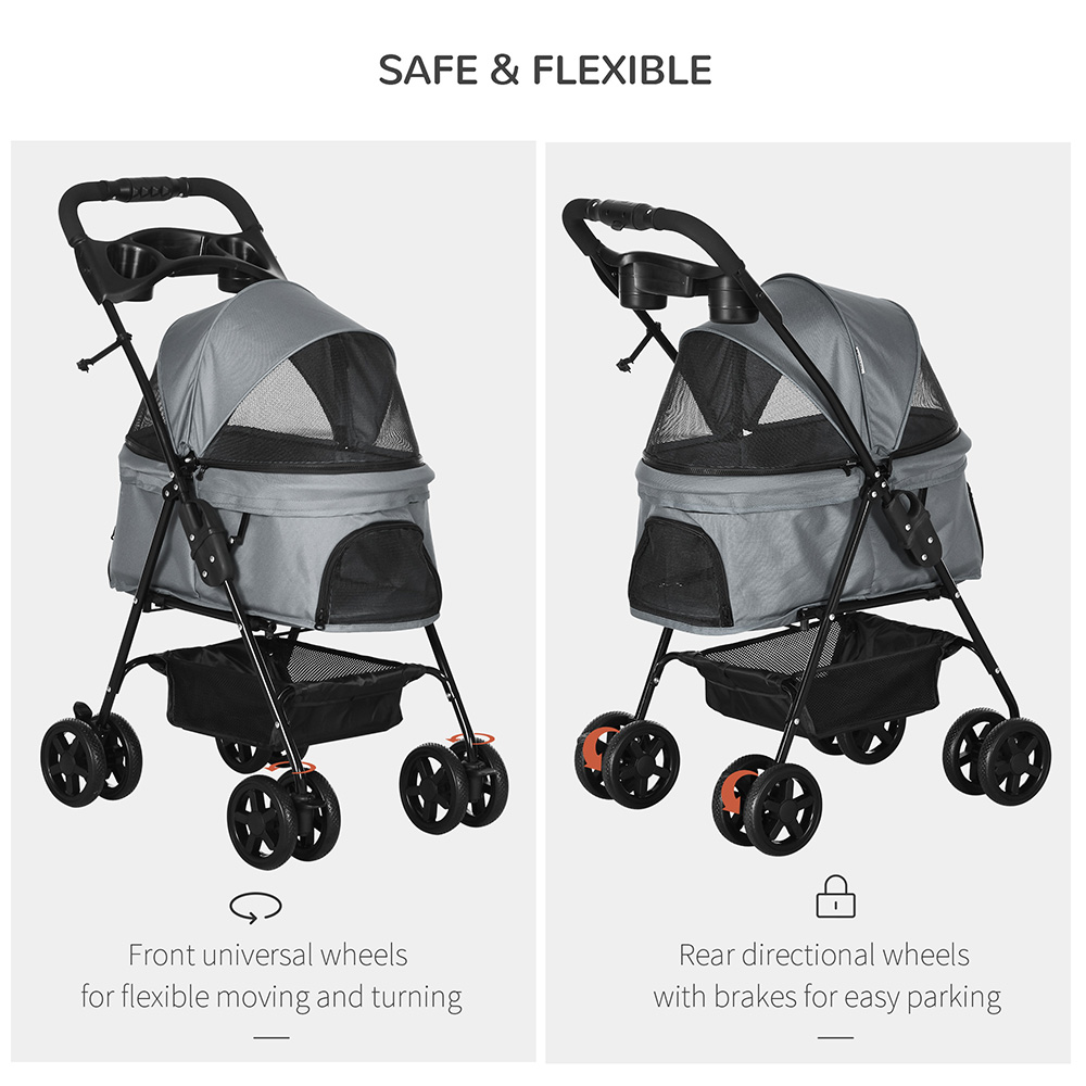 PawHut Pet Stroller with Brake Basket Canopy Image 5