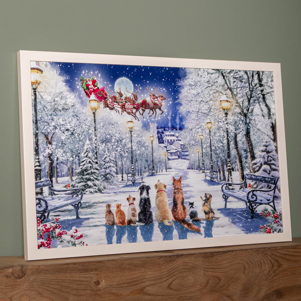 Samuel Alexander Cats and Dogs Scene Light Up Christmas Canvas 40 x 60cm Image 3