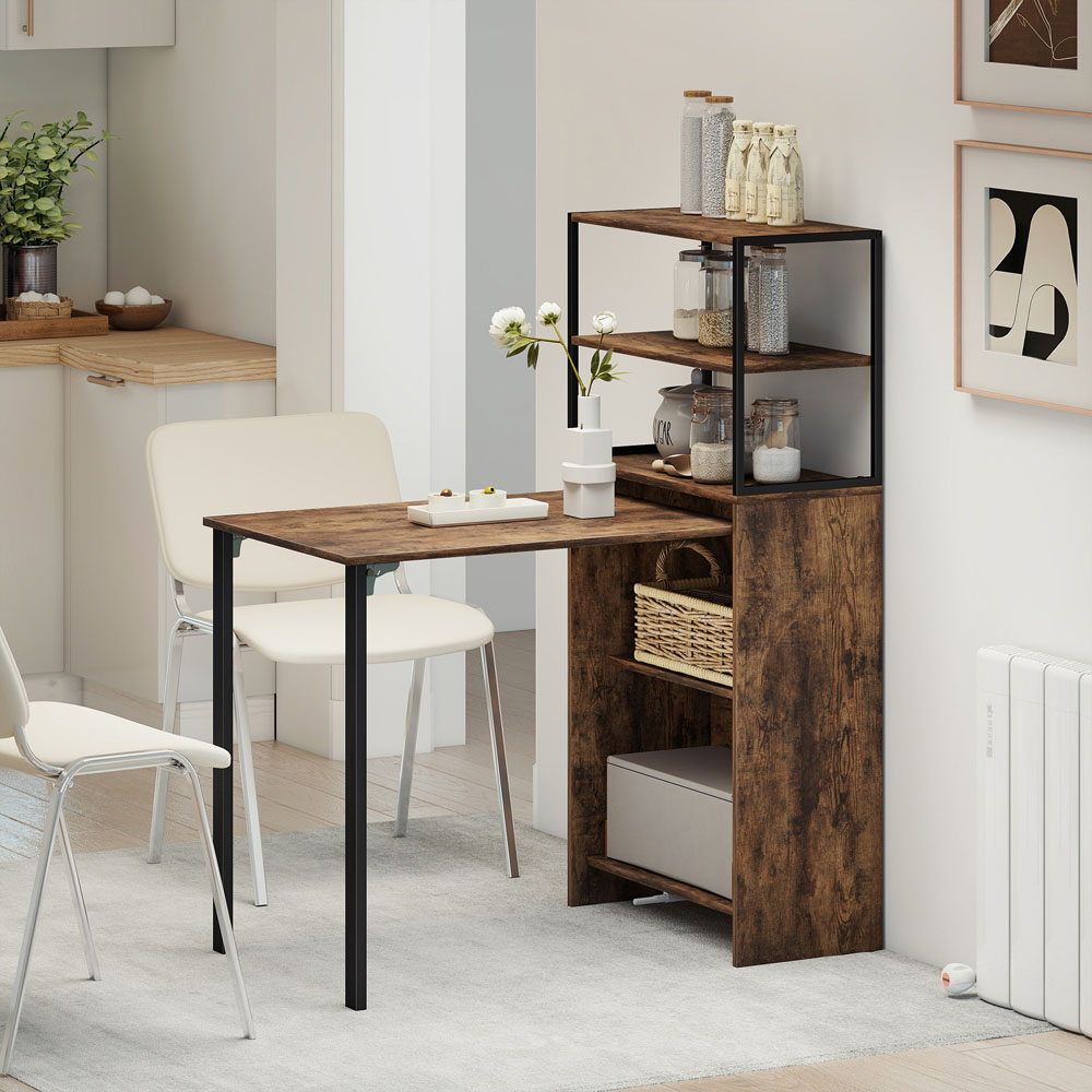 Portland 5 Shelf Foldable Multifunctional Computer Desk Rustic Brown Image 3