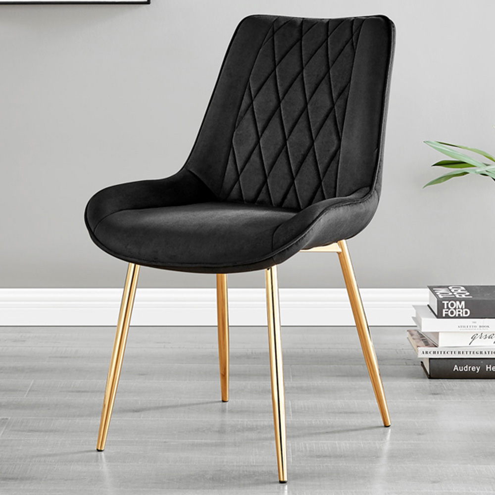 Furniturebox Cesano Set of 2 Black and Gold Velvet Dining Chair Image 1