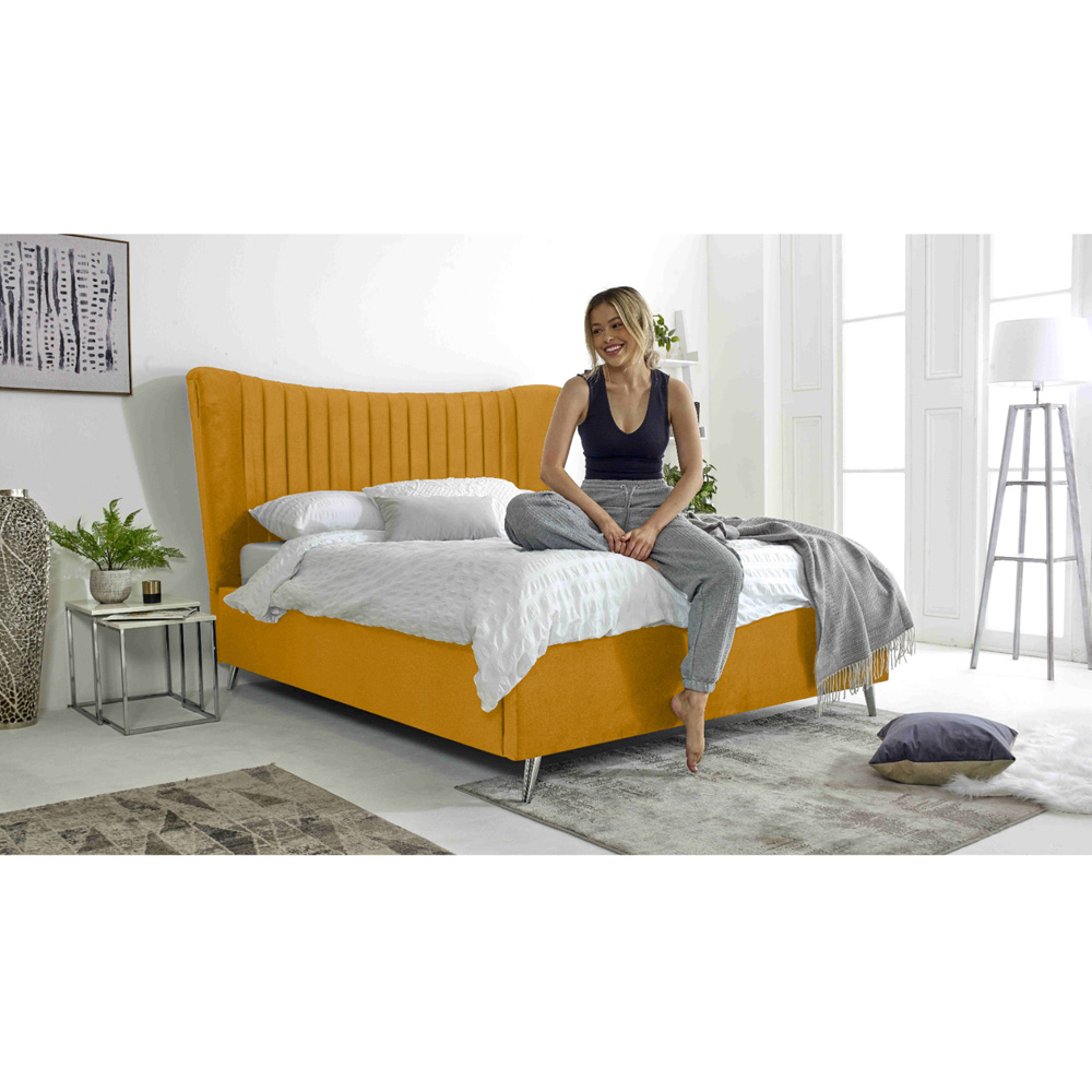 Eleganza Tatum Super King Size Mustard Plush Velvet Bed Frame with Headboard Image 6