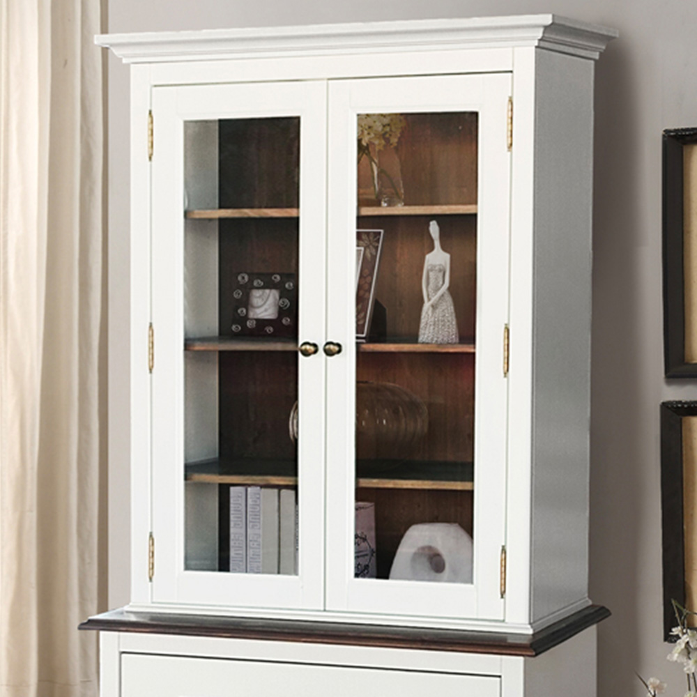 Comfy Living 4 Door Single Drawer White Wooden Single Glass Display Dresser Image 3