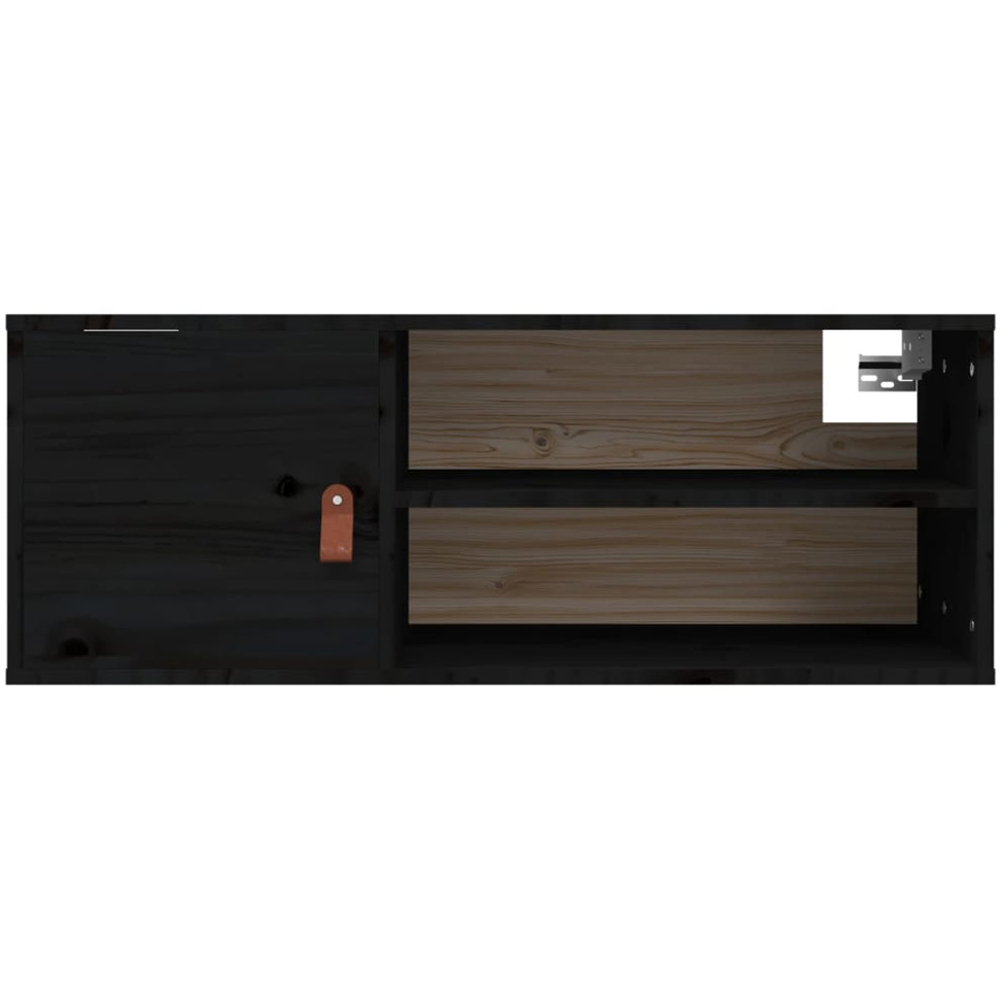 vidaXL Single Door 2 Shelf Black Solid Pine Wood Wall Cabinet Image 5