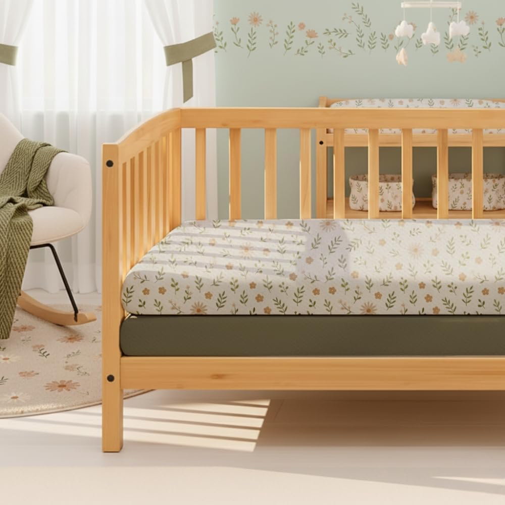 MHG Living Plants and Green Jersey Cotton Fitted Cot Bed Sheet 120 x 60cm 2 Pack Image 2