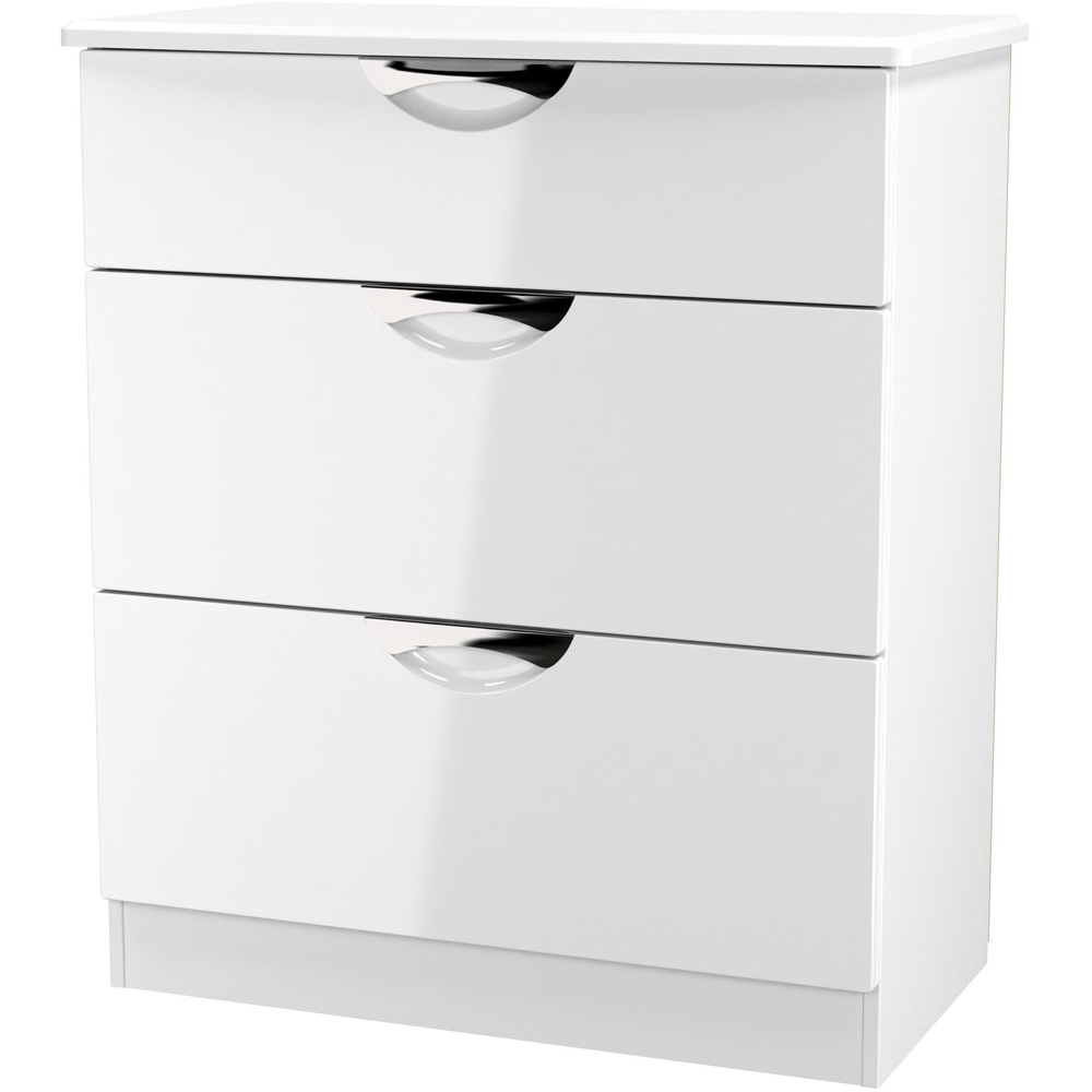 Crowndale Camden 3 Drawer White Gloss and White Deep Chest of Drawers Ready Assembled Image 3