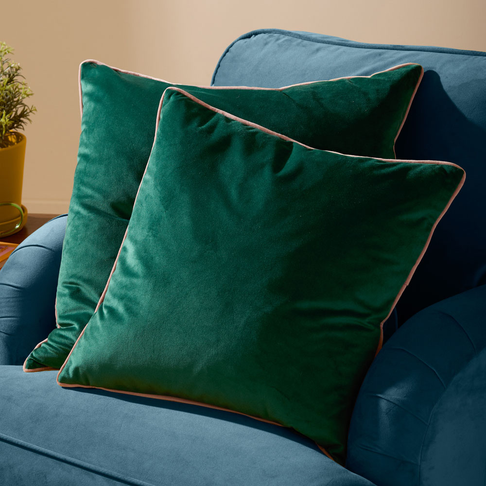 Furn Meridian Emerald and Blush Velvet Cushion 45 x 45cm Image 5