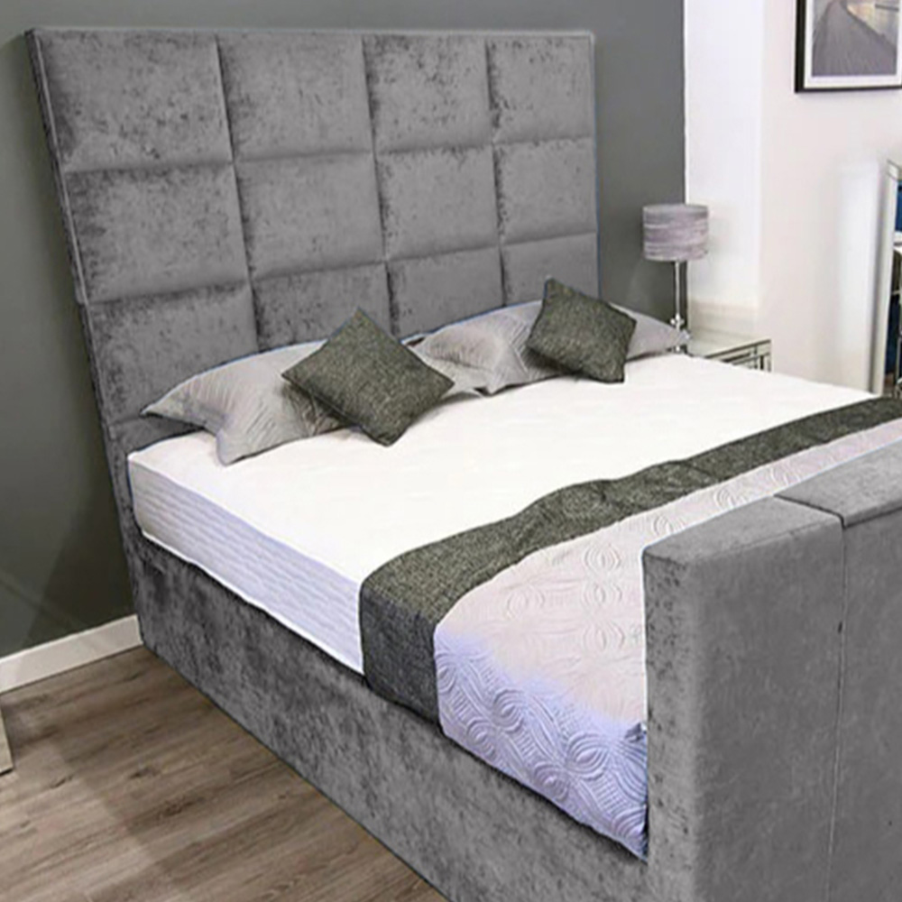 Eleganza Home Lurvi Double Silver Plush TV Bed Frame with Headboard and Footboard Image 2