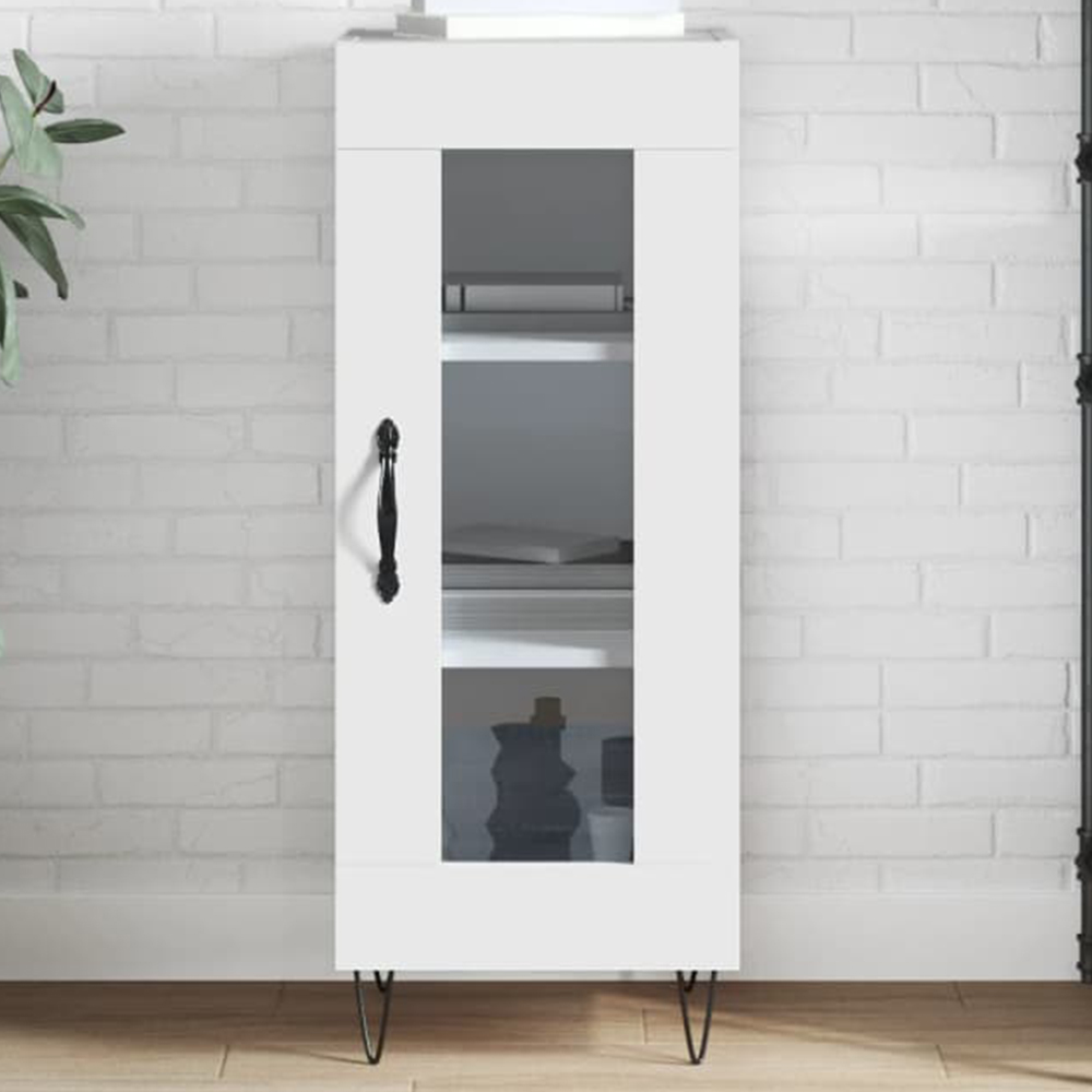 vidaXL Single Glass Door White Slim Sideboard Image 1