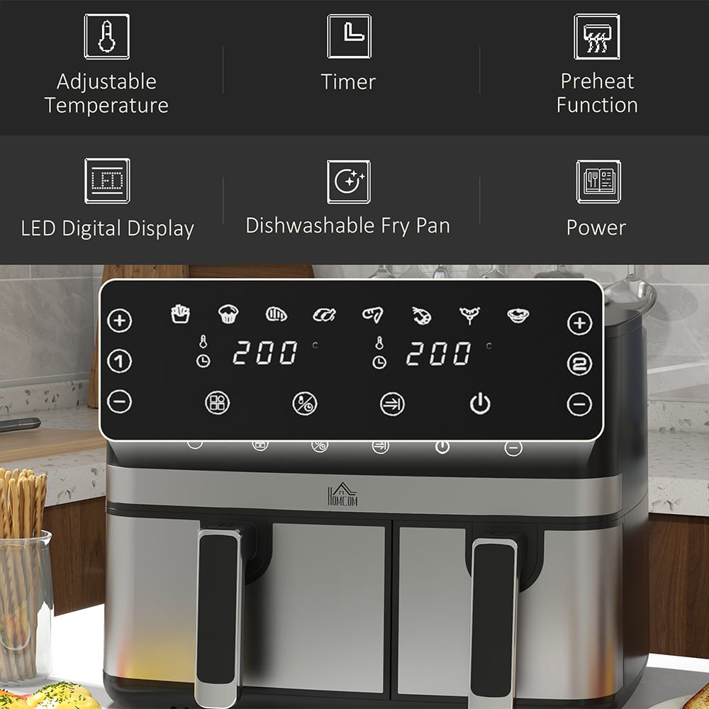 HOMCOM 800-193V70BK Black 8.5L Dual Zone Air Fryer 2700W Image 8
