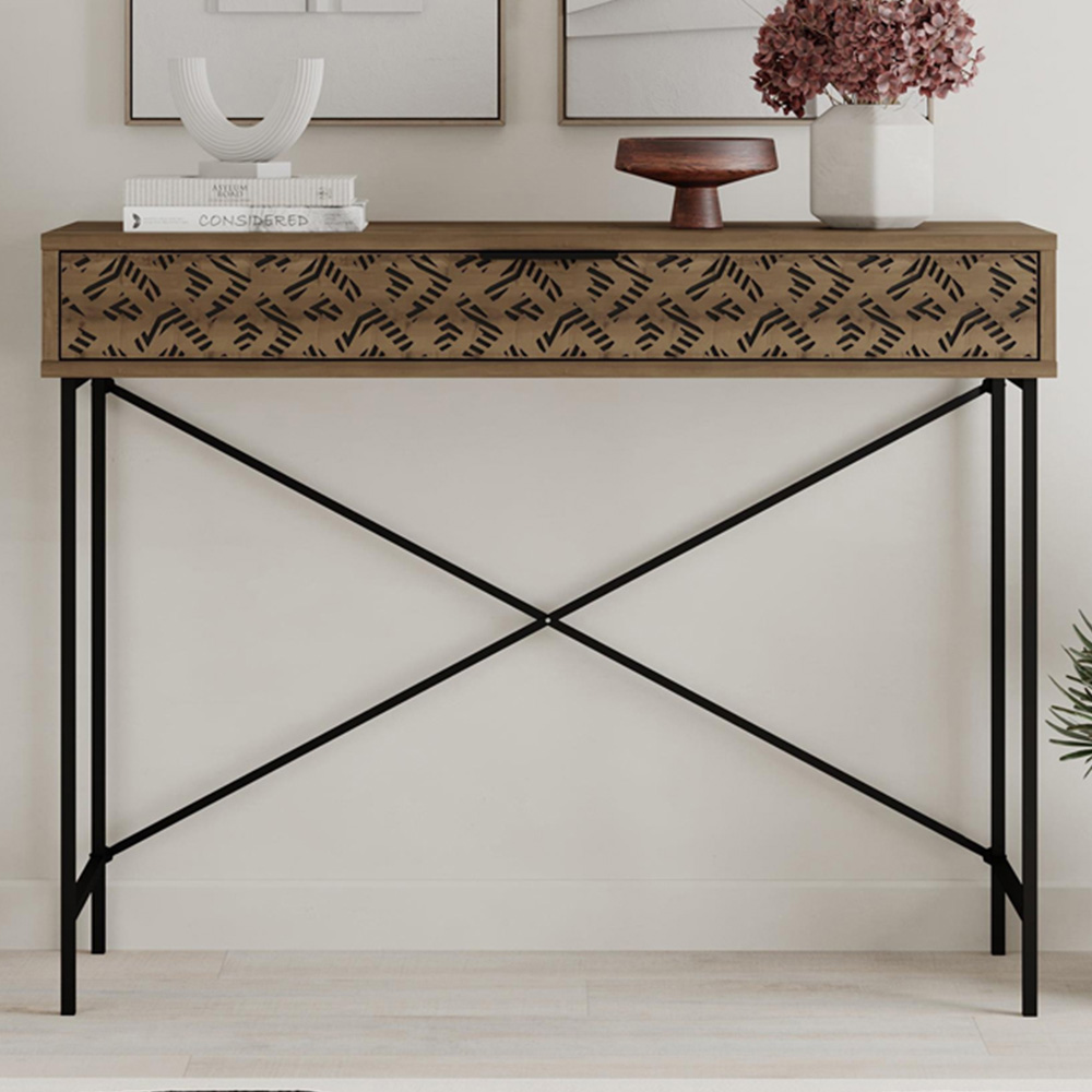 Decortie Heaton Single Drawer Dark Oak Effect Console Table Image 1