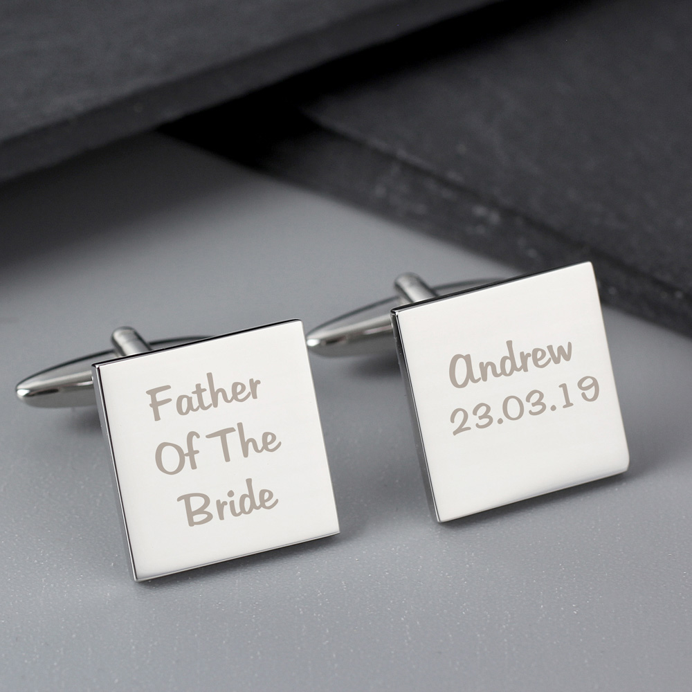 Personalised Memento Personalised 3 Line Wedding Role Square Cufflink Image 2