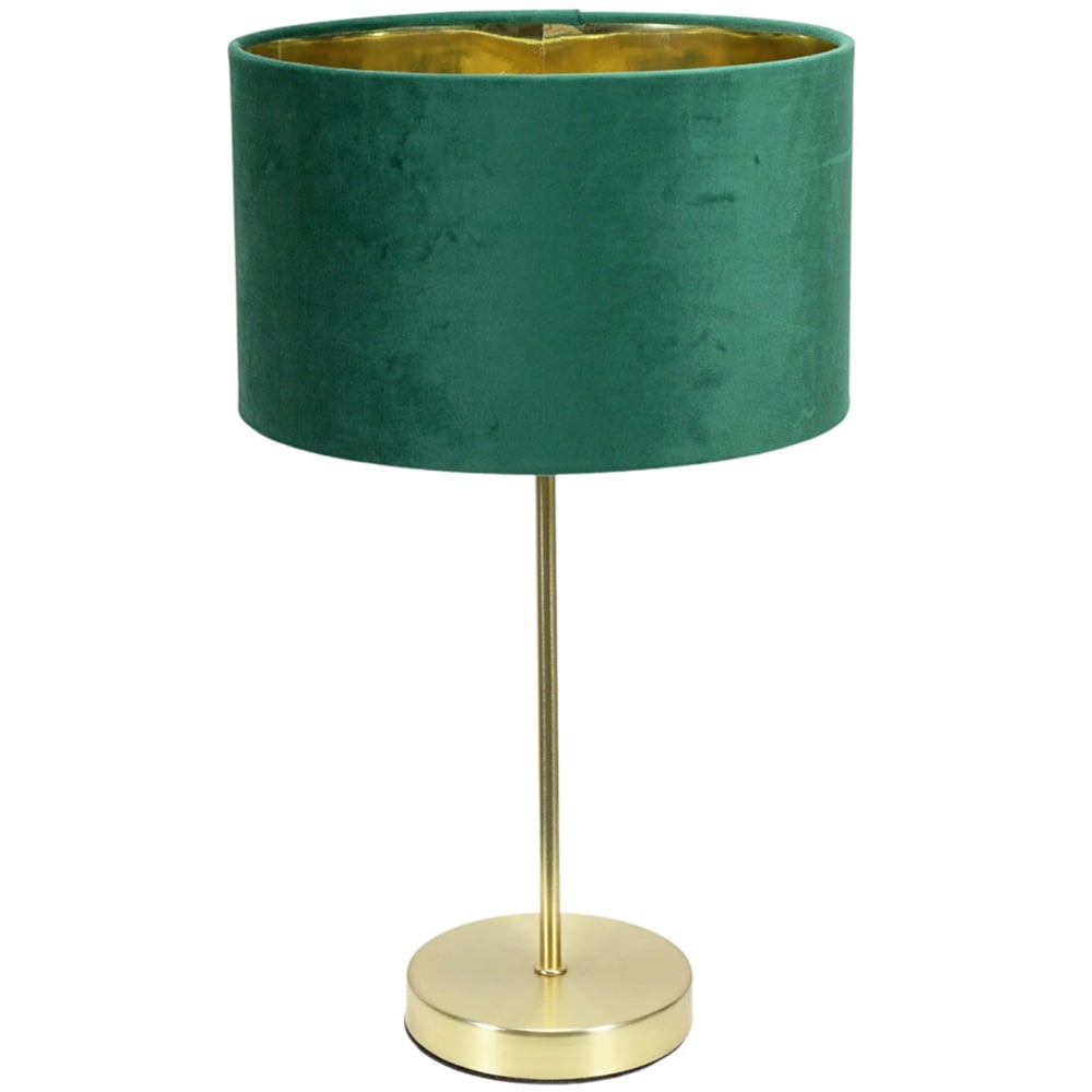 ValueLights Charlie Metallic and Green Velvet Shade Gold Table Lamp and Bulb Image 1