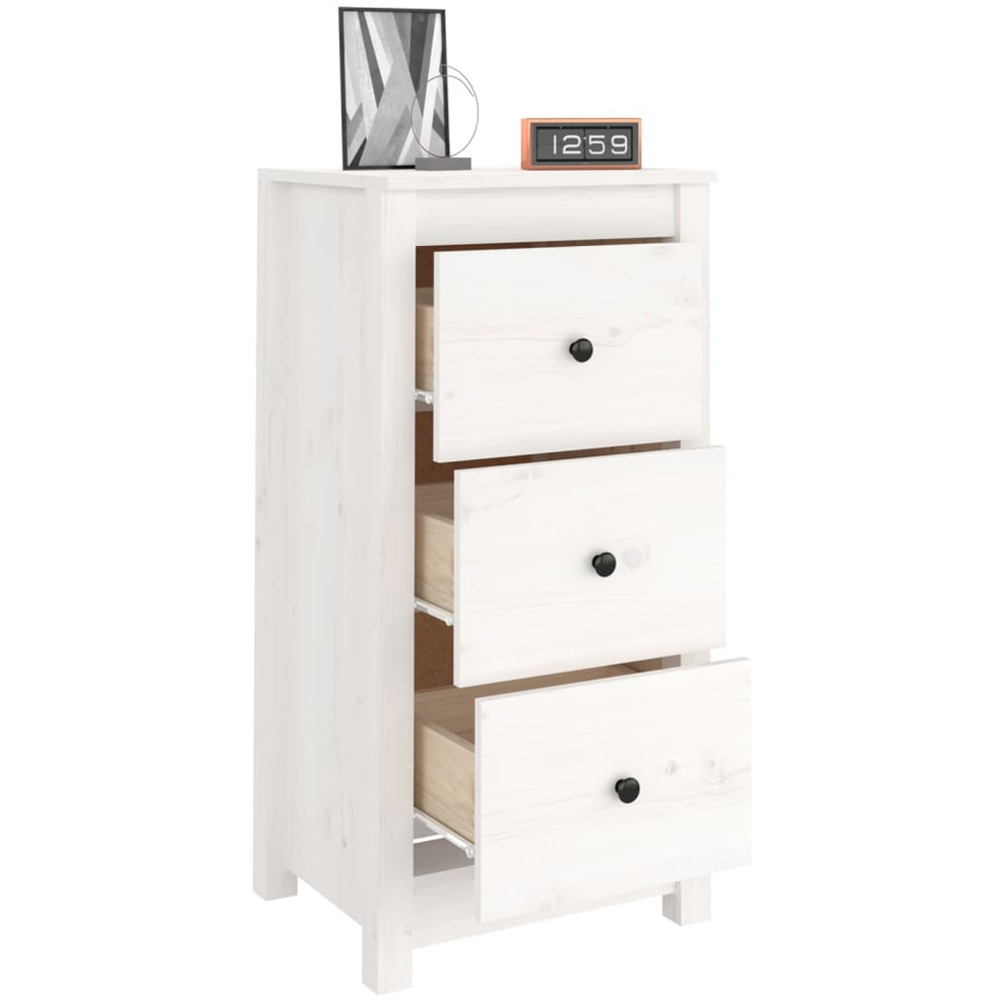 vidaXL 3 Drawer White Solid Pine Wood Sideboard Image 3