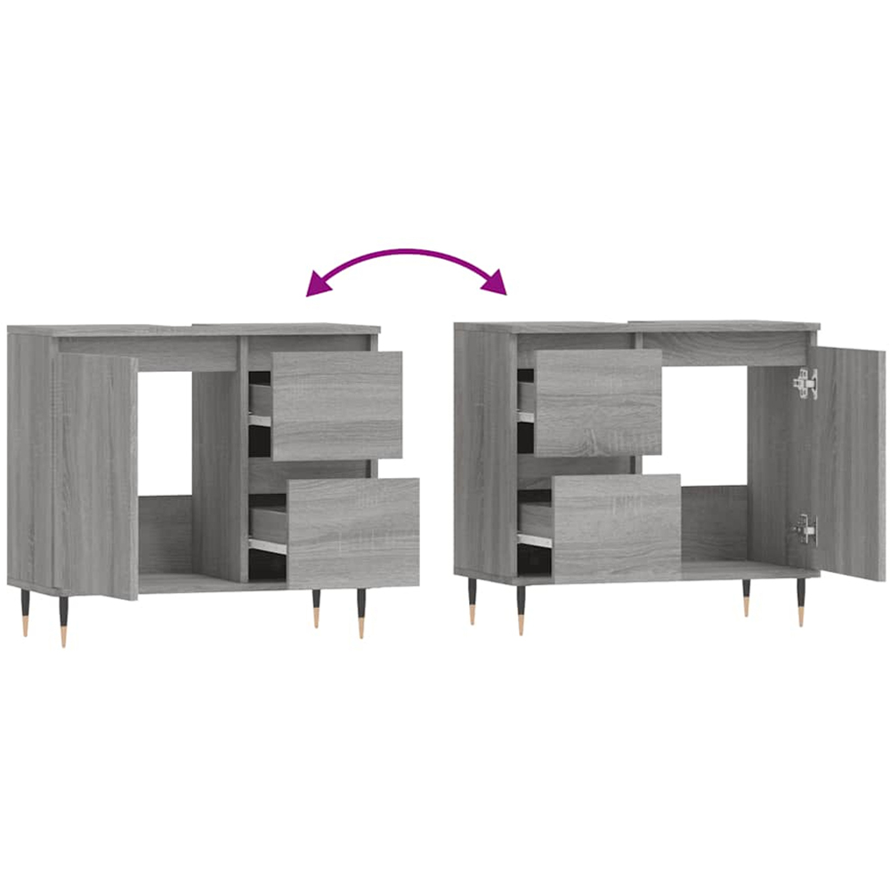 vidaXL Single Door 2 Drawer Grey Sonoma Oak Bathroom Cabinet Image 9