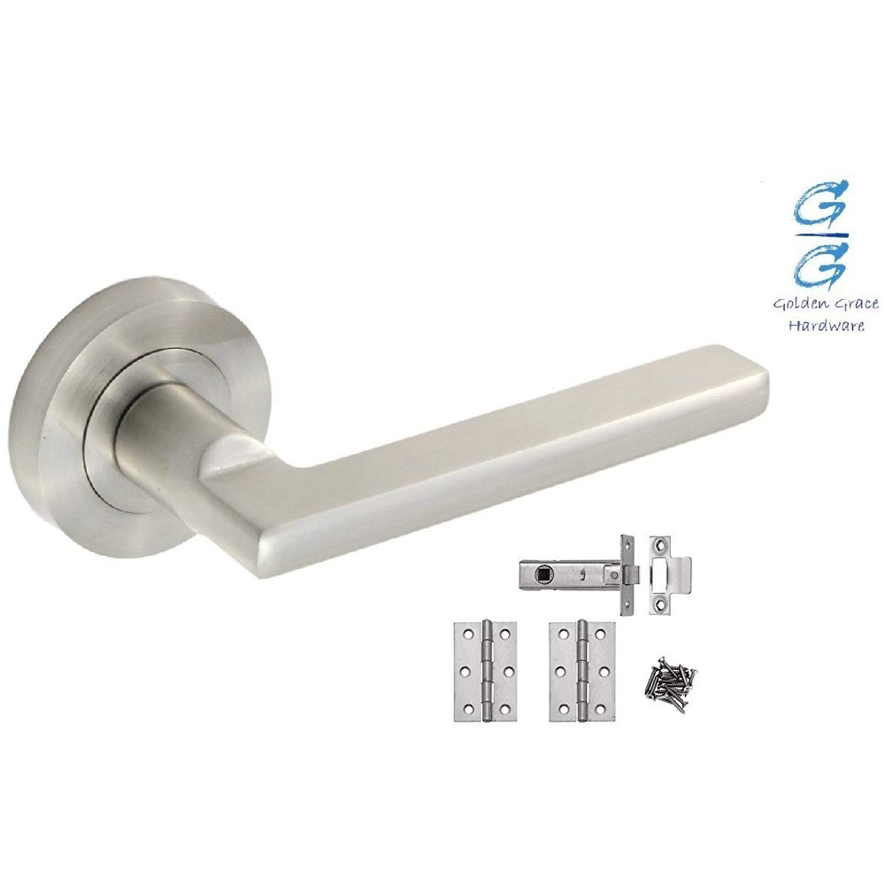 Golden Grace Satin Brushed Chrome Leon Lever Latch Door Handle 5 Pack Image 2
