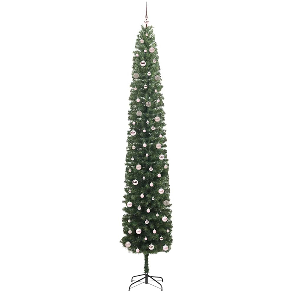 vidaXL Green Artificial Christmas Tree with LEDs Pink Decoration Ornaments 10ft Image 4
