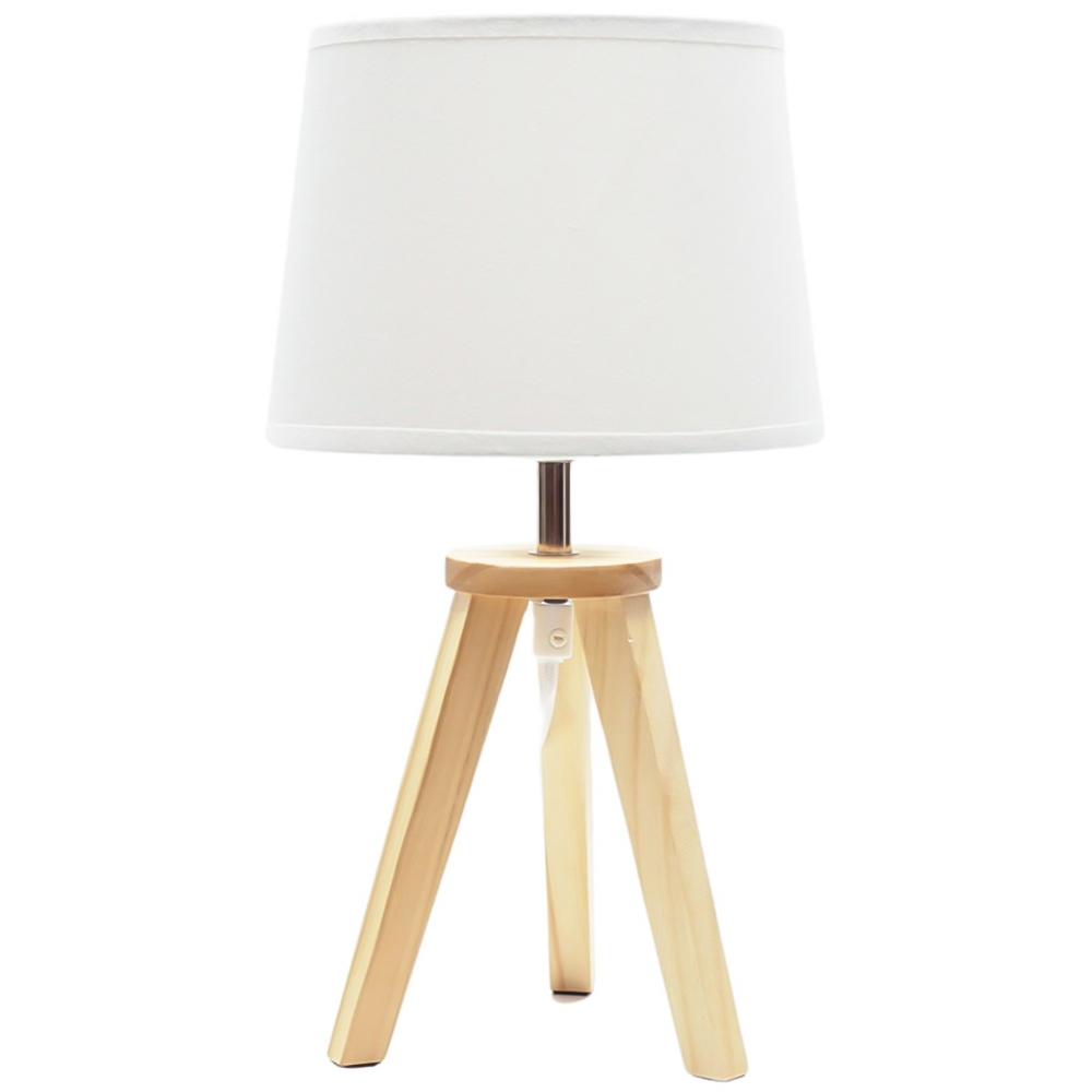 ValueLights Jackson White Shade Natural Wood Tripod LED Table Lamp Image 1
