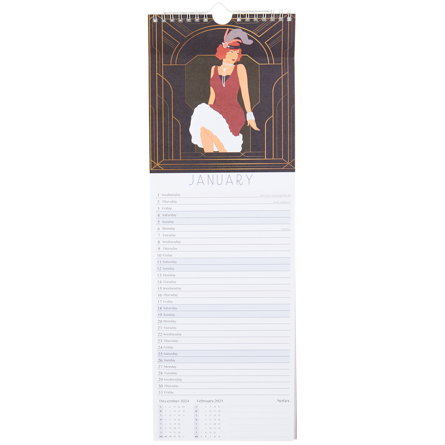2025 Long Art Deco Spiral Calendar - Black Image 2