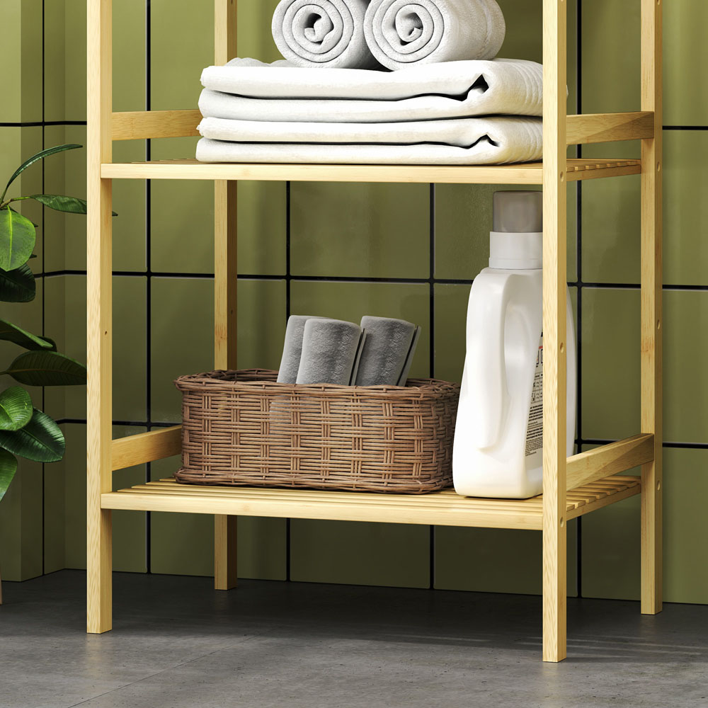 HOMCOM 3 Shelf Natural Adjustable Bamboo Bathroom Storage Shelf Image 3