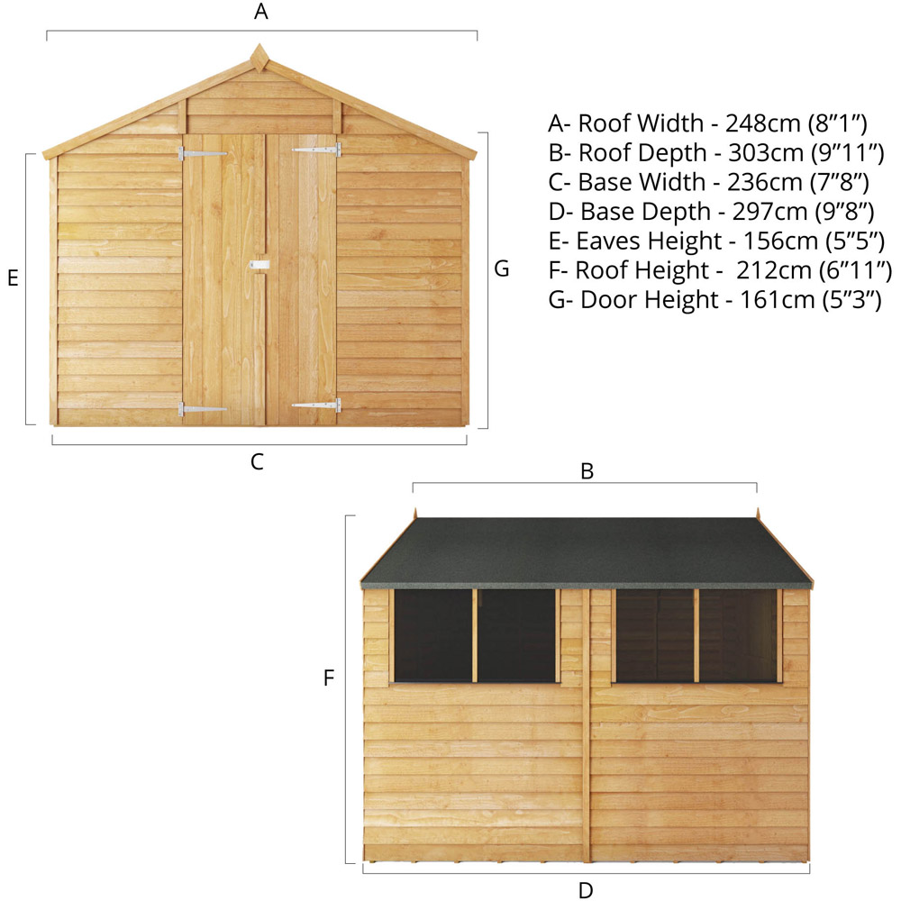 Mercia 10 x 8ft Double Door Overlap Apex Shed with Window Image 7