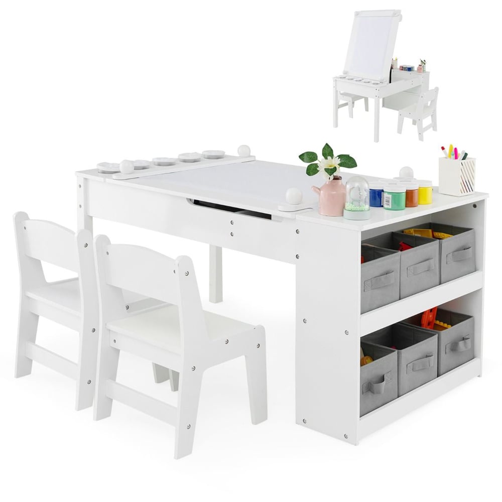 Costway White Kids 2 in 1 Table and Chair Set Image 3