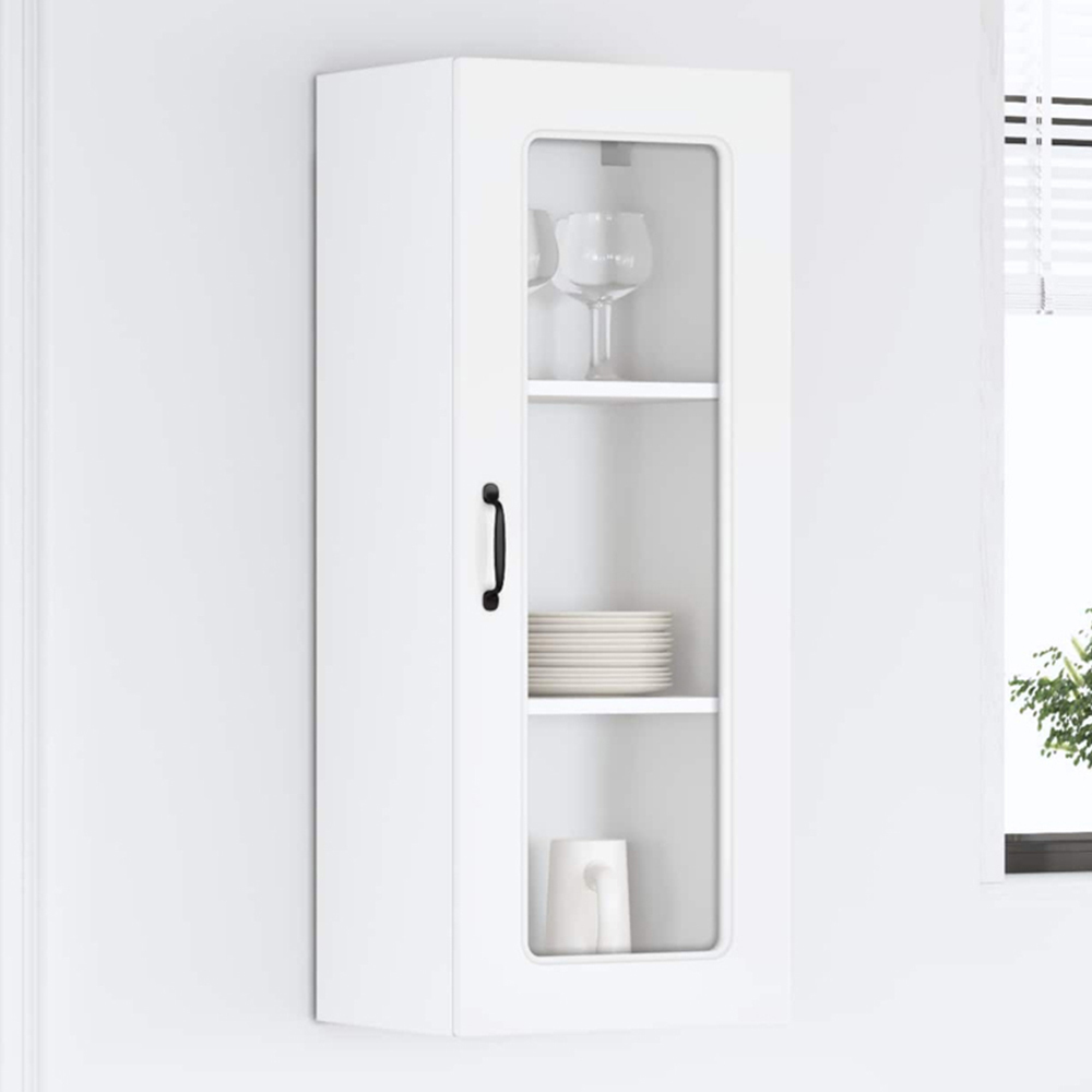 vidaXL Single Glass Door High Gloss White Kitchen Wall Cabinet Image 1