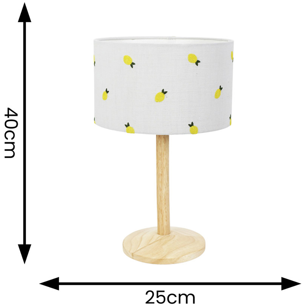 ValueLights Triston Lemon Embroidered Lamp Shade Natural Light Wood Stem LED Table Lamp Image 4