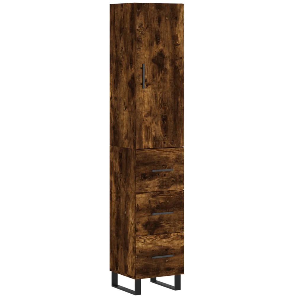 vidaXL Single Door 3 Drawer Smoked Oak Highboard Image 2