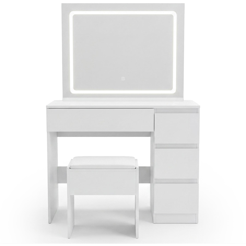 Portland 4 Drawer White Dressing Table Set with LED Mirror Image 2